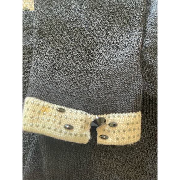 J.S.S knitwear jacket med black cream wool blend full zip elegant detail beads - Picture 8 of 11